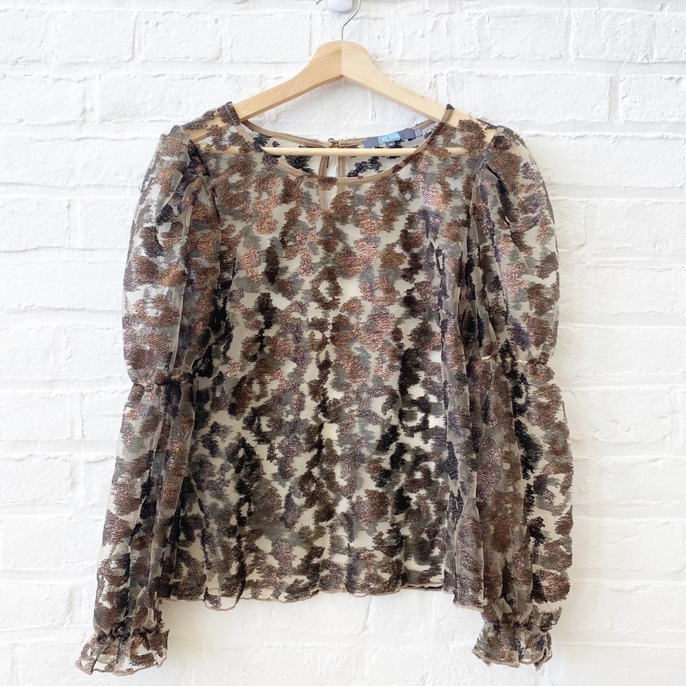 Anthropologie || Eva Franco Sheer Leopard Top Metallic Brown Copper Medium‎